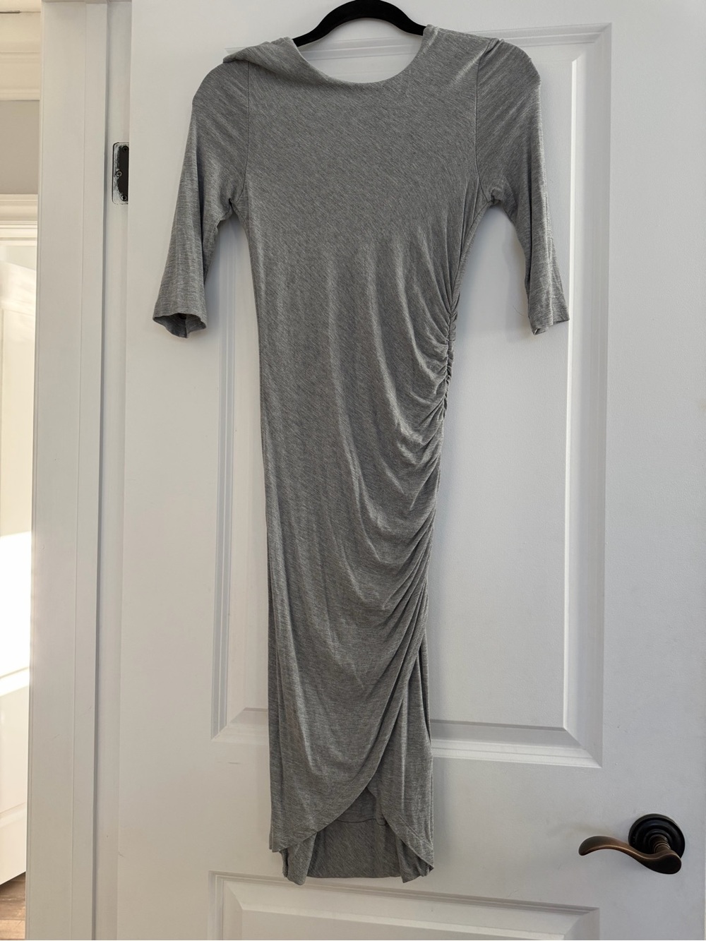Felicity & Coco Light Gray Ruched Midi Dress